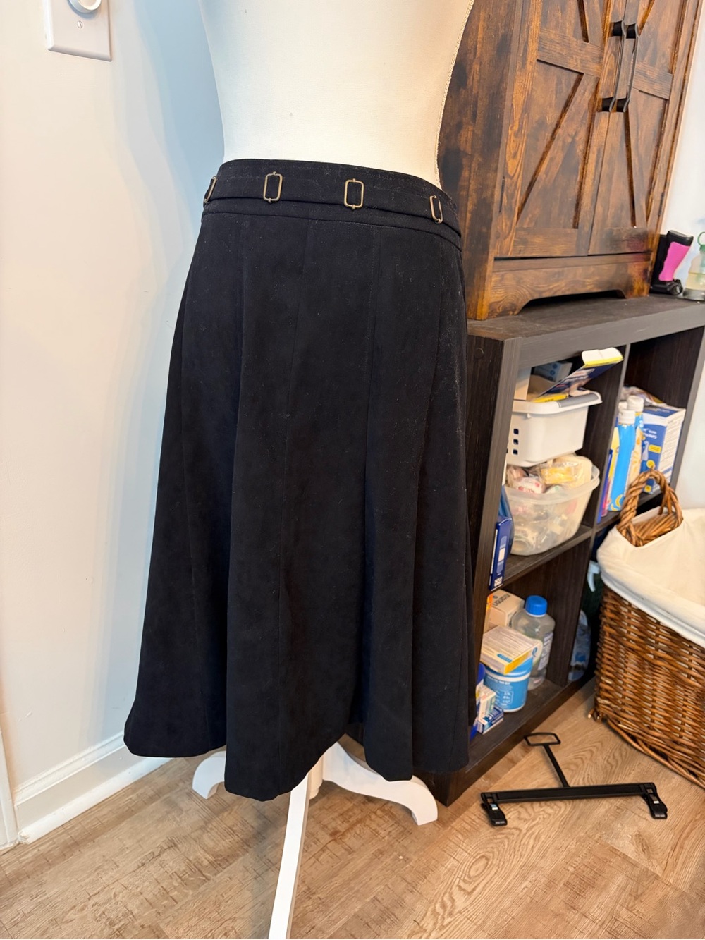 Vintage Christopher & Banks Black A-Line Skirt with Buckle Trim
